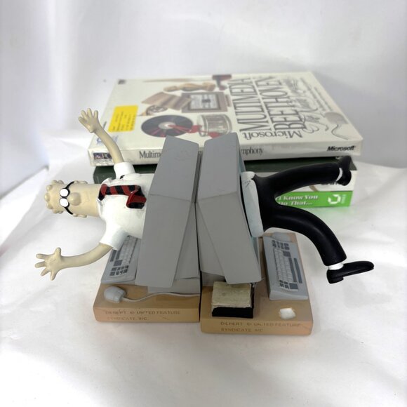 Rare Dilbert Computer Bookends 1990's FIGI Comic/Cartoon Spinning - Picture 9 of 15